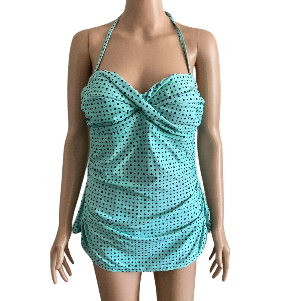Cleanwater Swimsuit One Piece Womens Large Teal Blue Polka Dot Halter